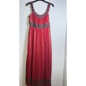 Adrianna Papell Silk Beaded Grecian Empire Red Gown Dress Size 8